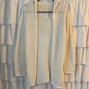 Cream Open-Knit Hooded Cardigan